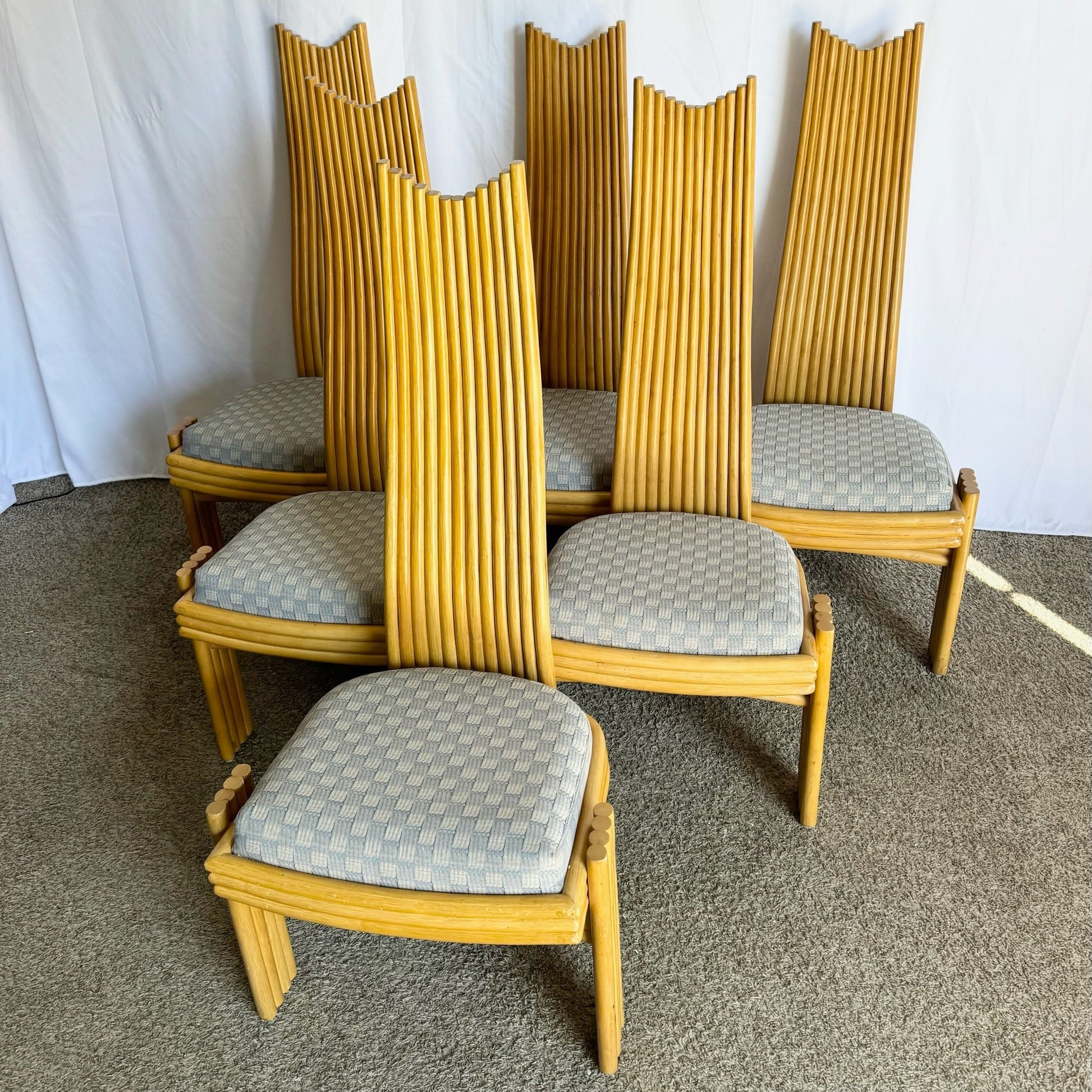 Coastal Boho Rattan High Back Dining Chairs - Set of 6 - Dolphin & Flamingo