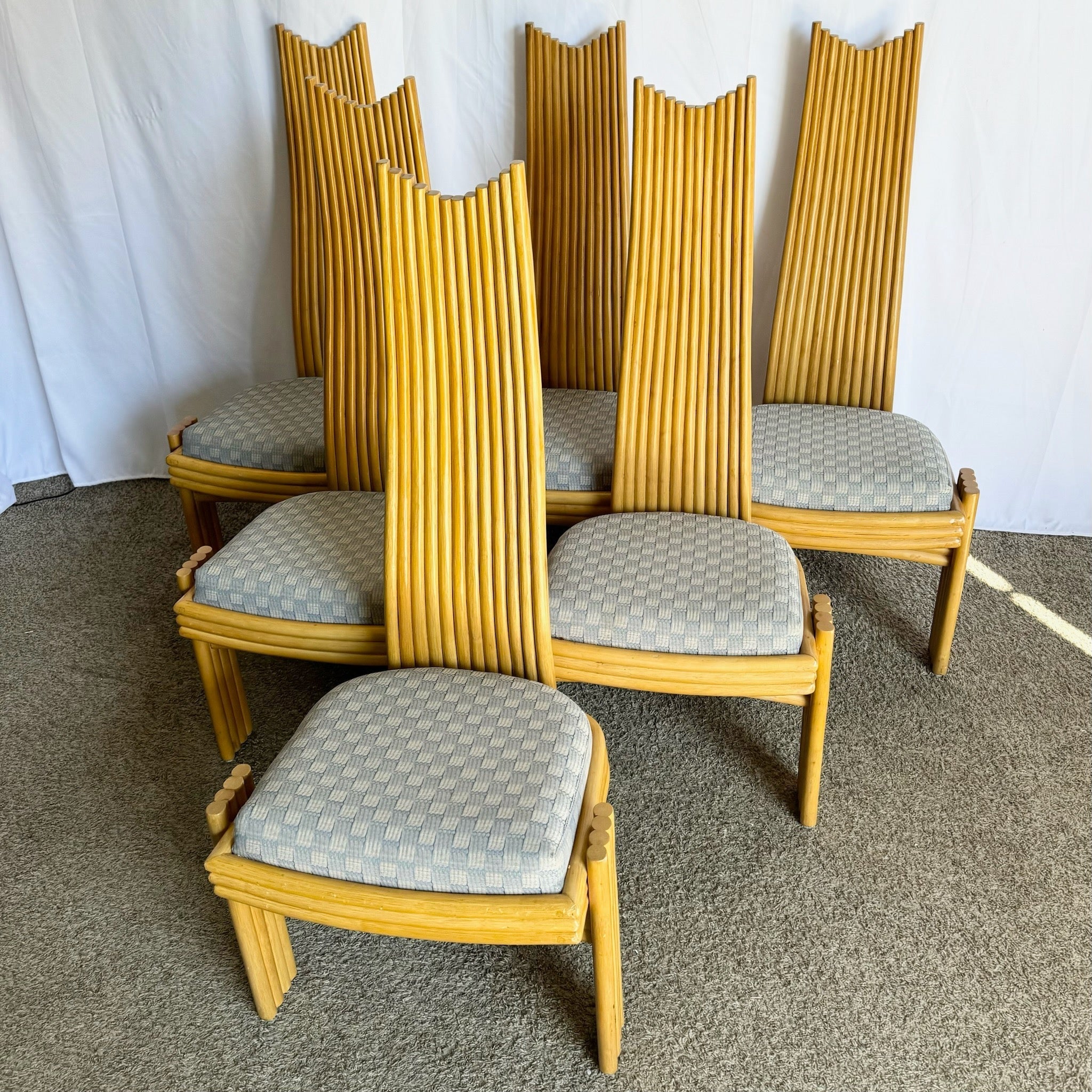Coastal Boho Rattan High Back Dining Chairs - Set of 6 - Dolphin & Flamingo