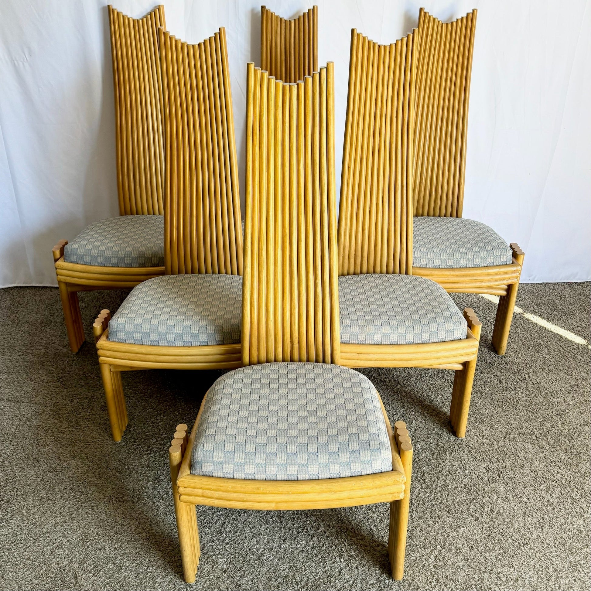 Coastal Boho Rattan High Back Dining Chairs - Set of 6 - Dolphin & Flamingo