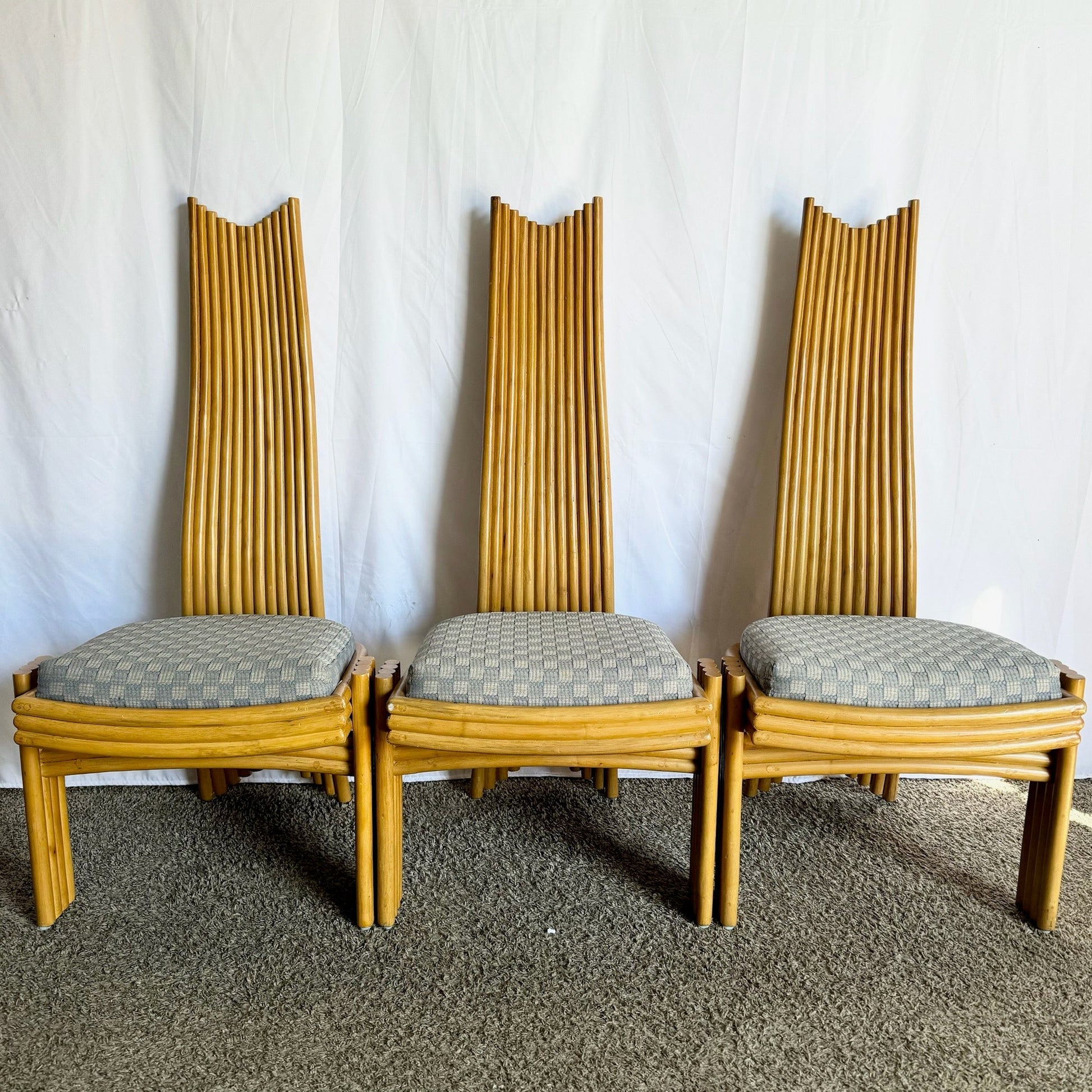 Coastal Boho Rattan High Back Dining Chairs - Set of 6 - Dolphin & Flamingo