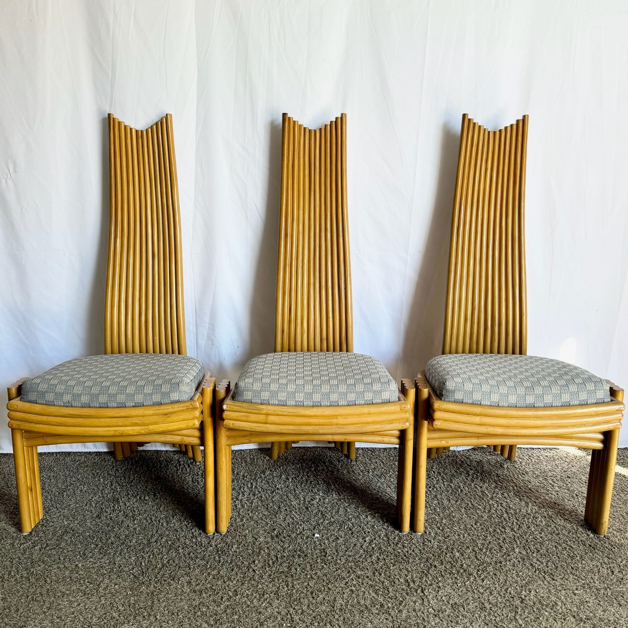 Coastal Boho Rattan High Back Dining Chairs - Set of 6 - Dolphin & Flamingo