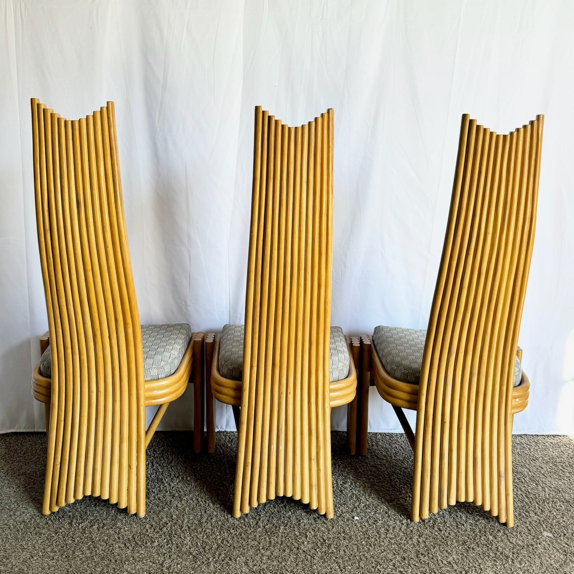 Coastal Boho Rattan High Back Dining Chairs - Set of 6 - Dolphin & Flamingo