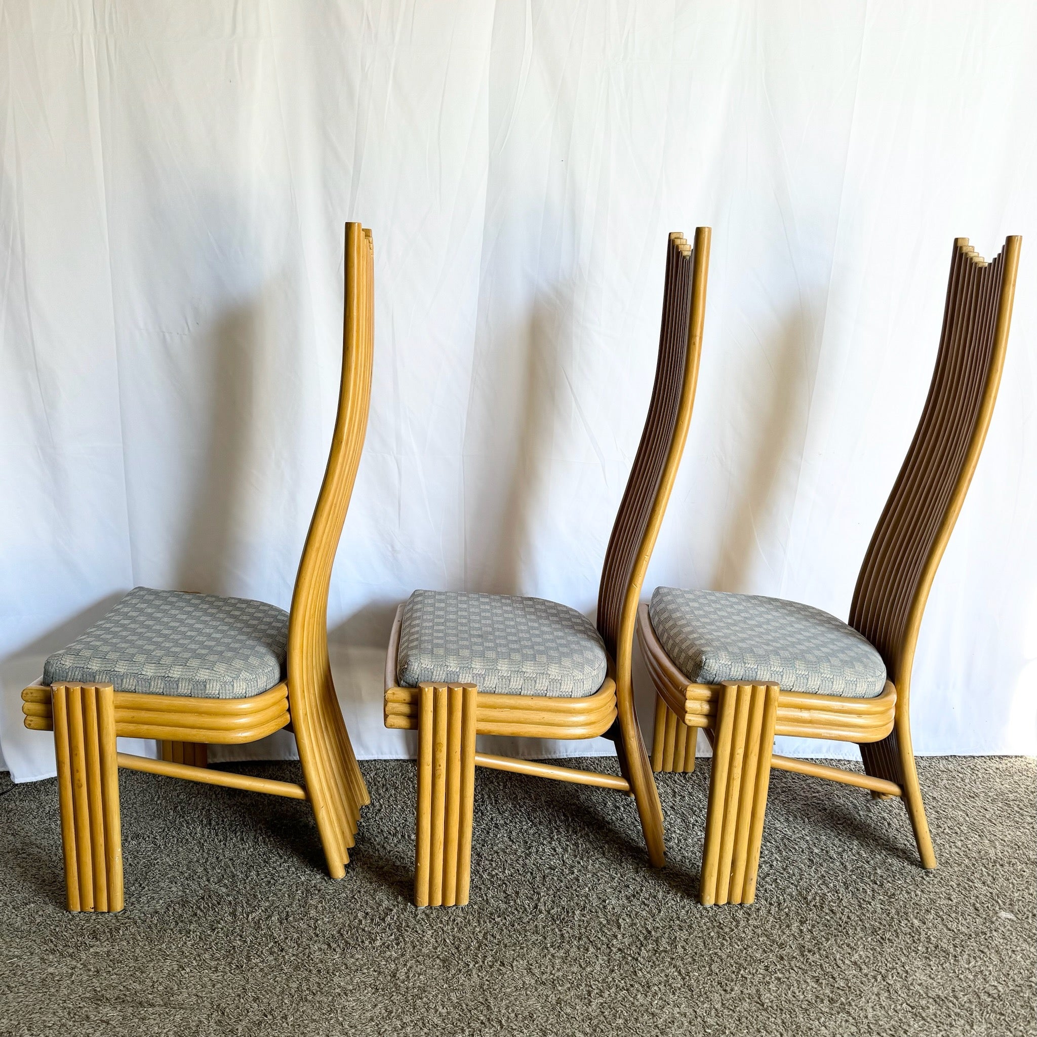 Coastal Boho Rattan High Back Dining Chairs - Set of 6 - Dolphin & Flamingo