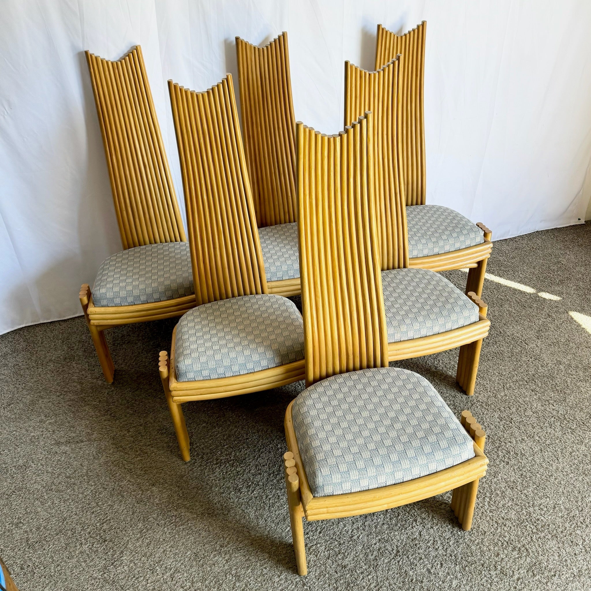 Coastal Boho Rattan High Back Dining Chairs - Set of 6 - Dolphin & Flamingo