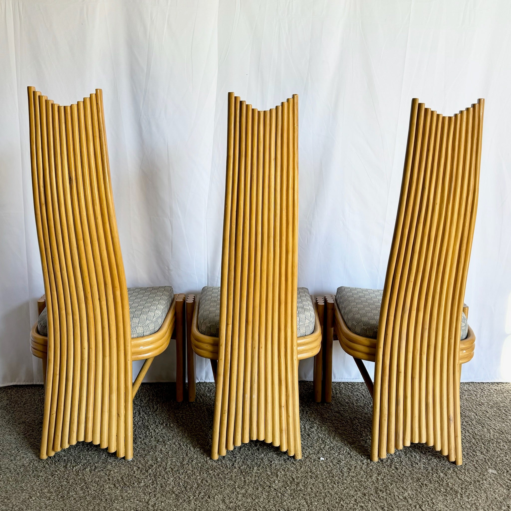 Coastal Boho Rattan High Back Dining Chairs - Set of 6 - Dolphin & Flamingo