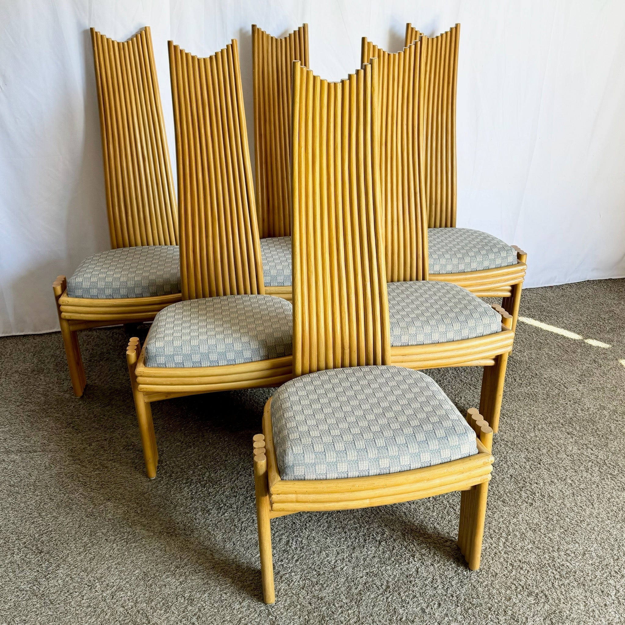 Coastal Boho Rattan High Back Dining Chairs - Set of 6 - Dolphin & Flamingo