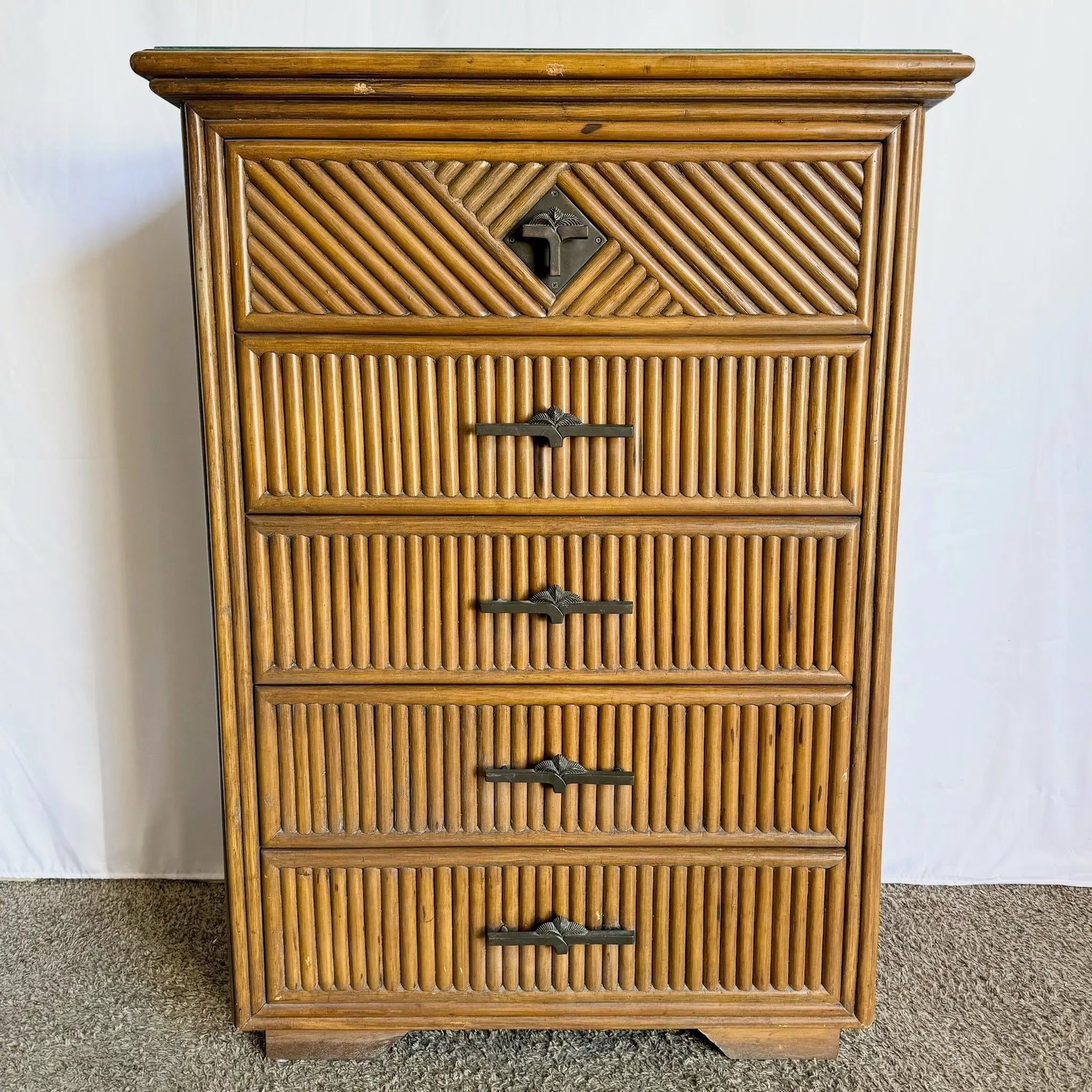Coastal Boho Rattan Highboy Dresser – Dolphin & Flamingo