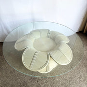 Coastal Flower Rattan and Reed Bell Flower Glass Top Dining Table - Dolphin & Flamingo