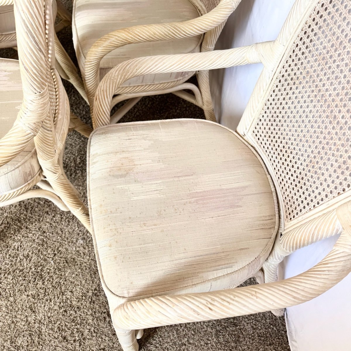 Coastal Twisted Reed Came Back Dining Arm Chairs - Set of 6 - Dolphin & Flamingo