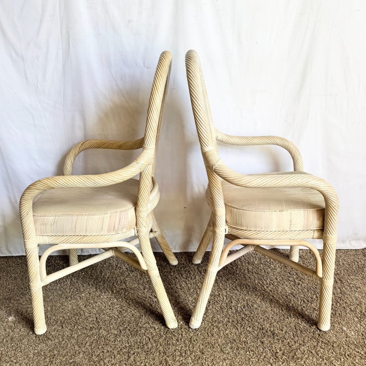 Coastal Twisted Reed Came Back Dining Arm Chairs - Set of 6 - Dolphin & Flamingo