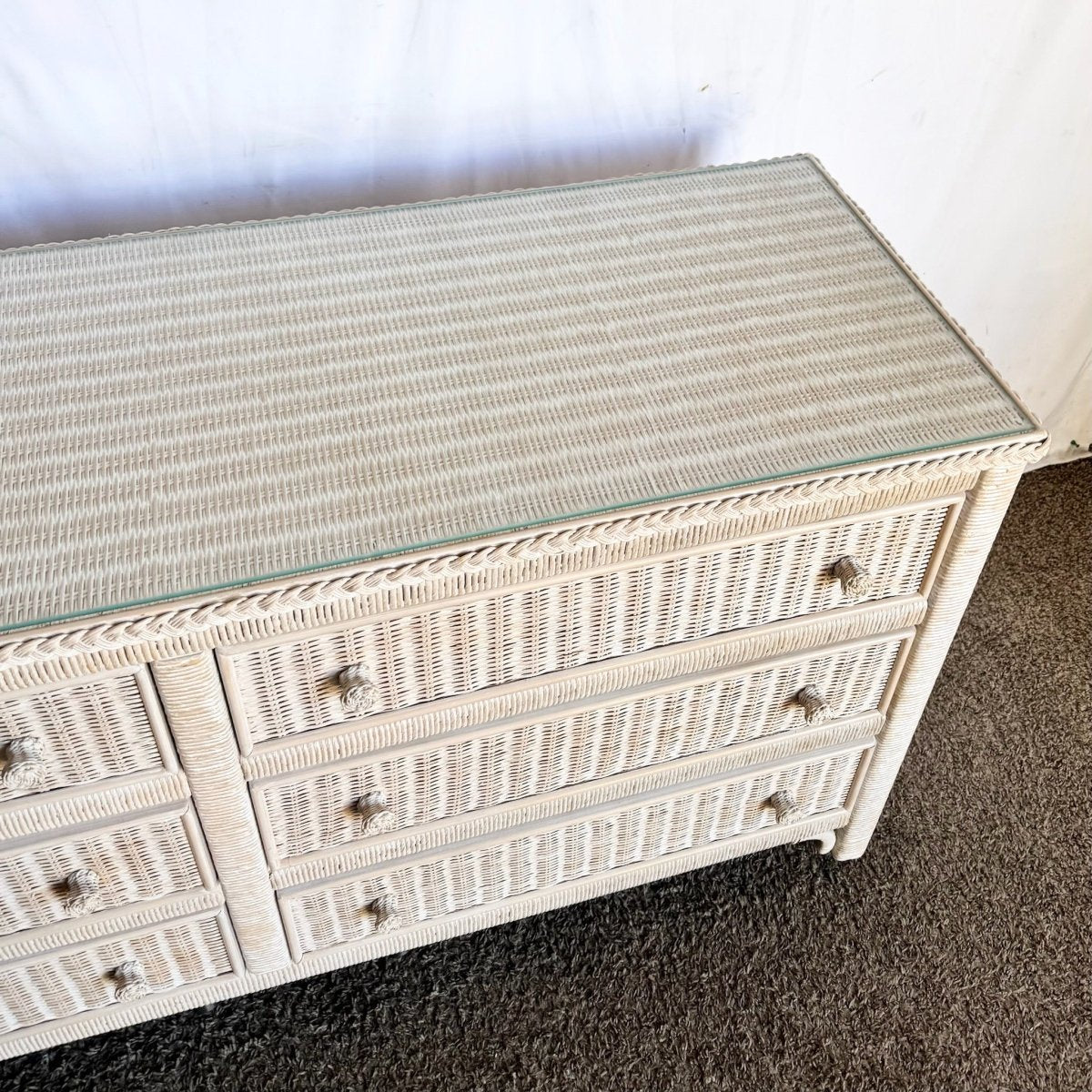 Coastal White Washed Henry Link Wicker Dresser by Lexington - Dolphin & Flamingo