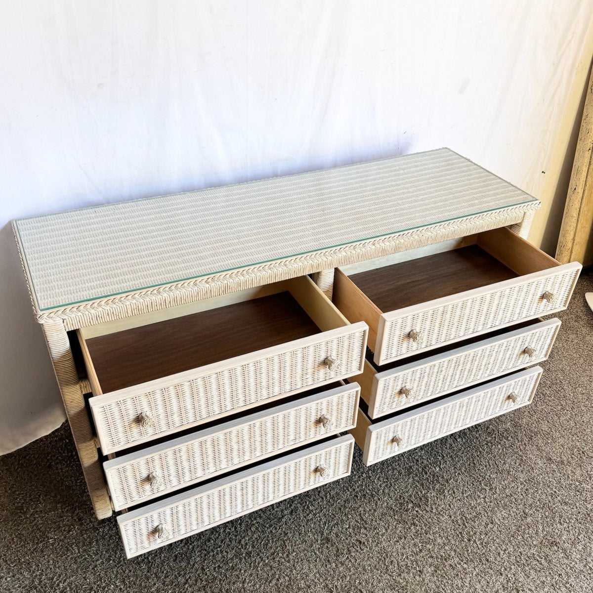 Coastal White Washed Henry Link Wicker Dresser by Lexington - Dolphin & Flamingo