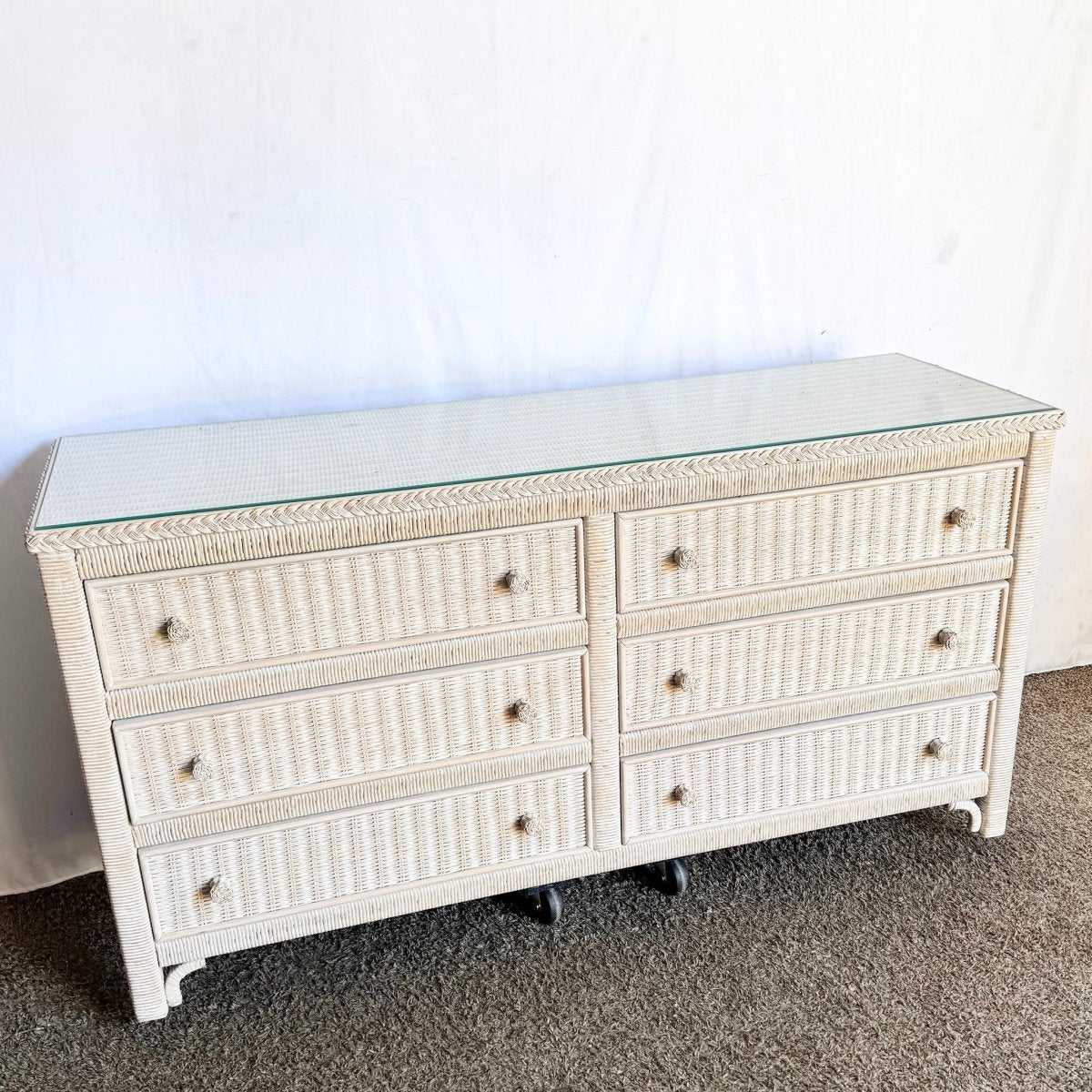 Coastal White Washed Henry Link Wicker Dresser by Lexington - Dolphin & Flamingo