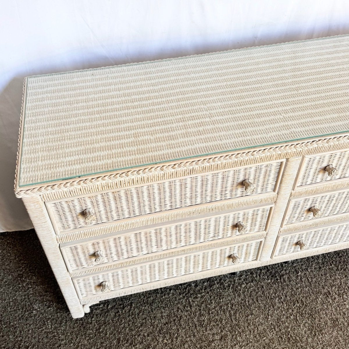 Coastal White Washed Henry Link Wicker Dresser by Lexington - Dolphin & Flamingo