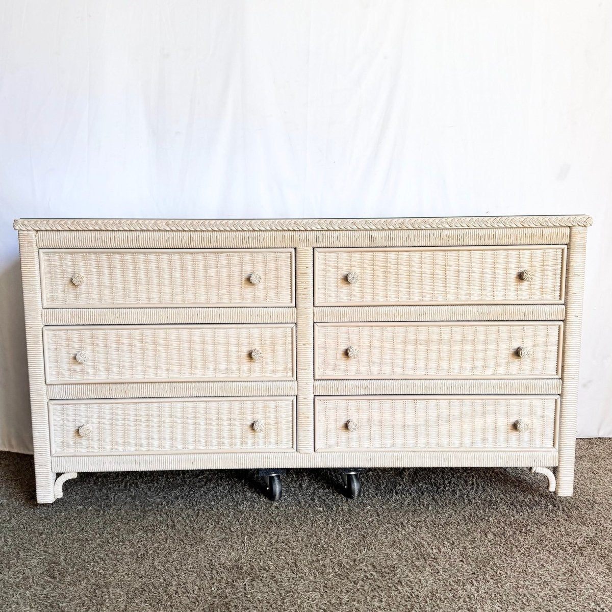 Coastal White Washed Henry Link Wicker Dresser by Lexington - Dolphin & Flamingo