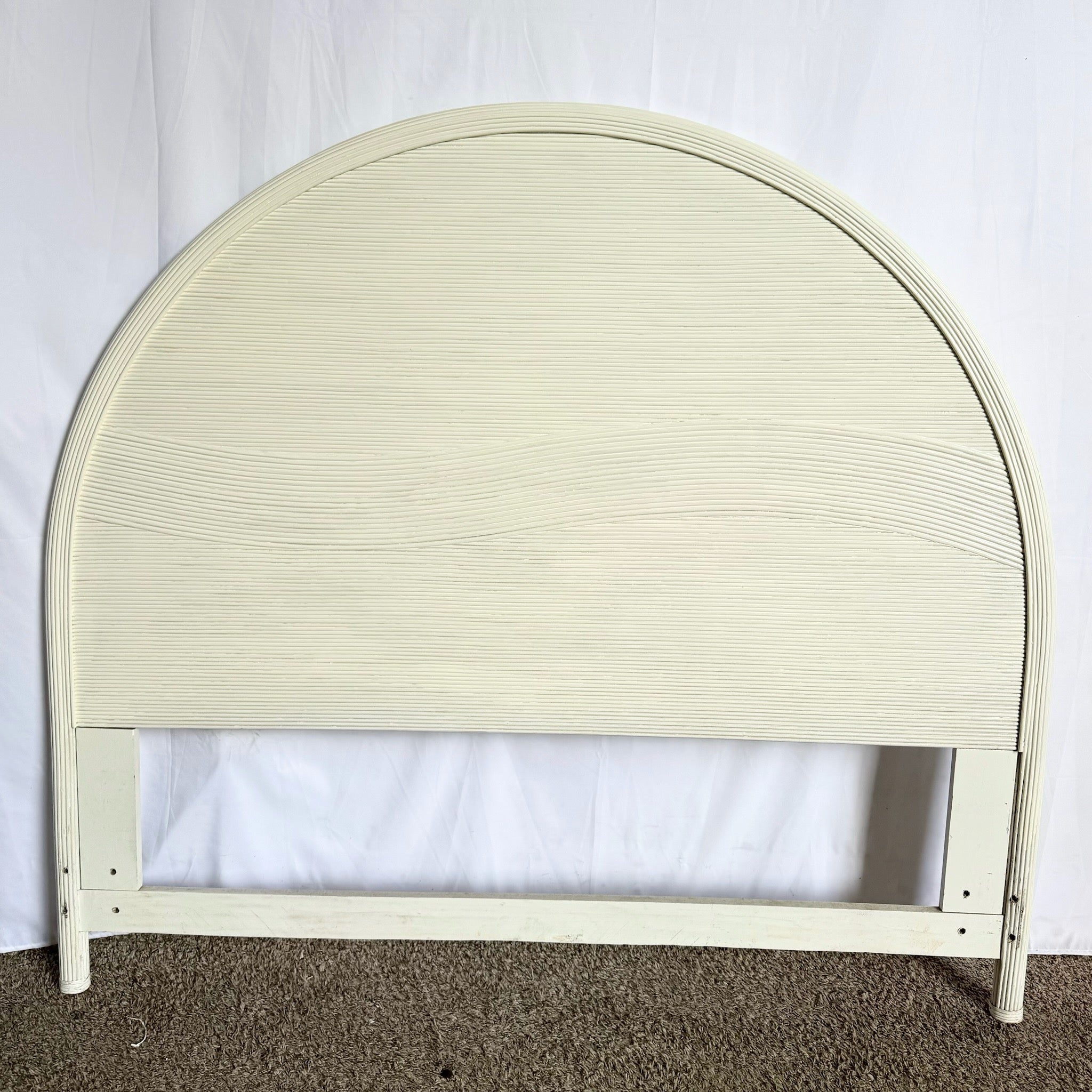 Coastal White Wave Pencil Reed Queen Size Headboard - Dolphin & Flamingo