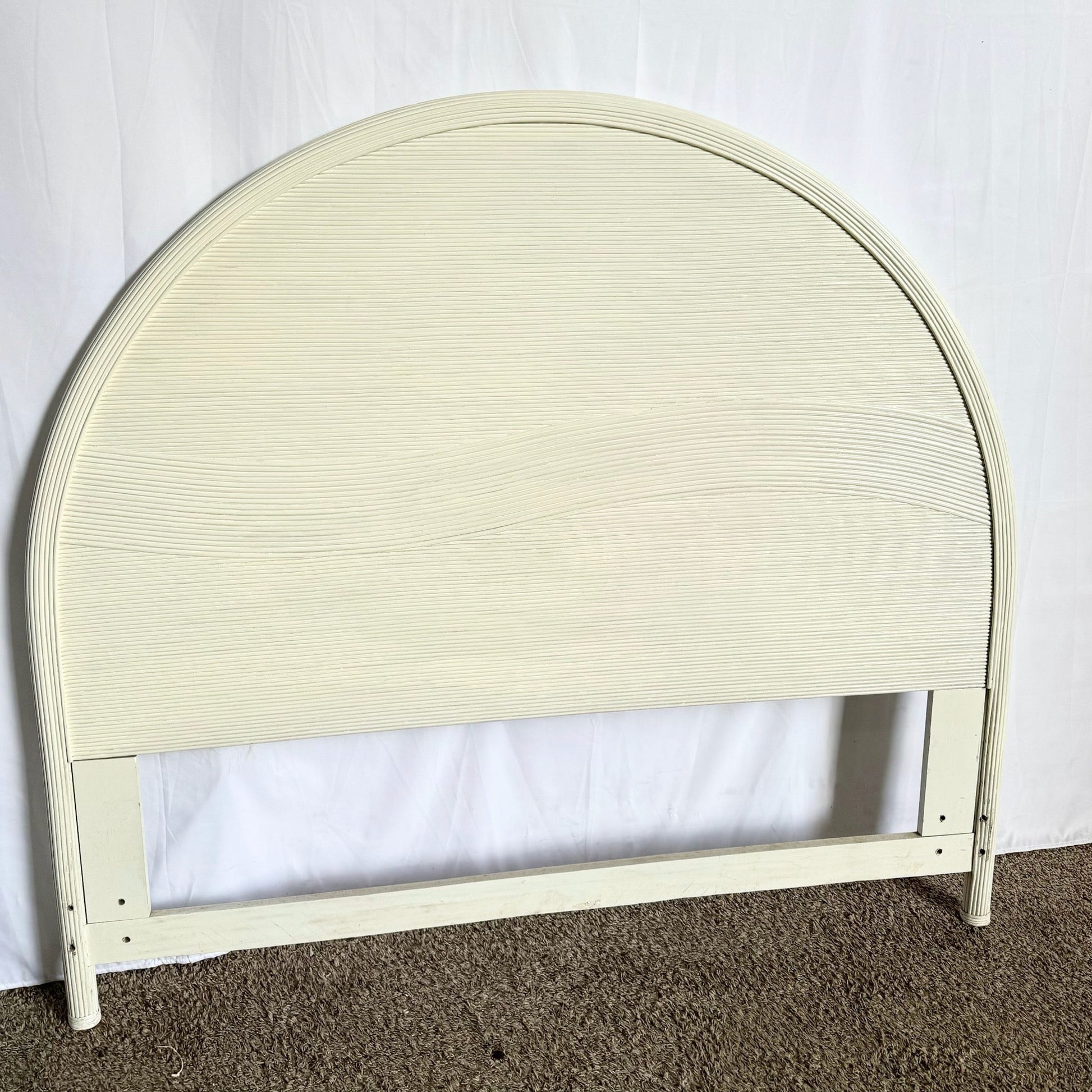 Coastal White Wave Pencil Reed Queen Size Headboard - Dolphin & Flamingo