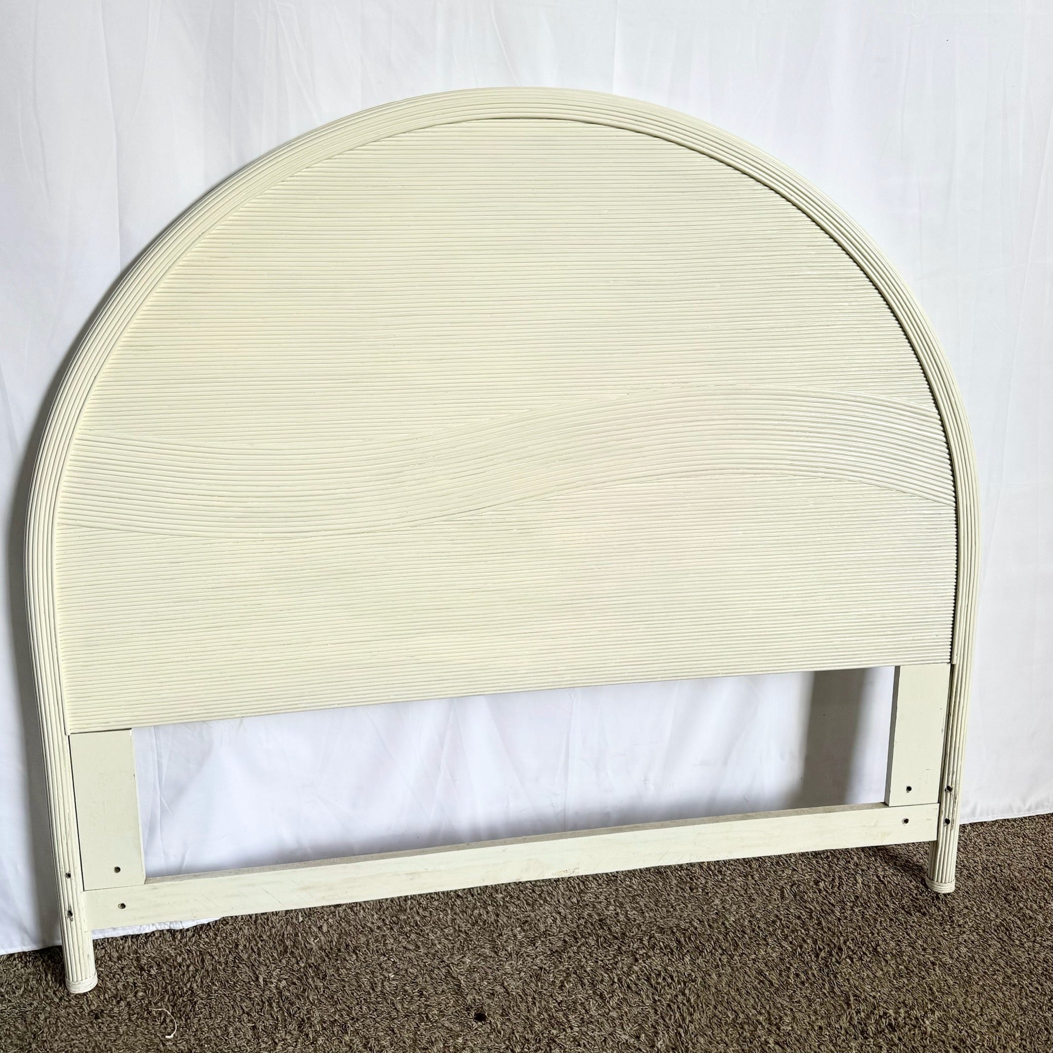 Coastal White Wave Pencil Reed Queen Size Headboard - Dolphin & Flamingo