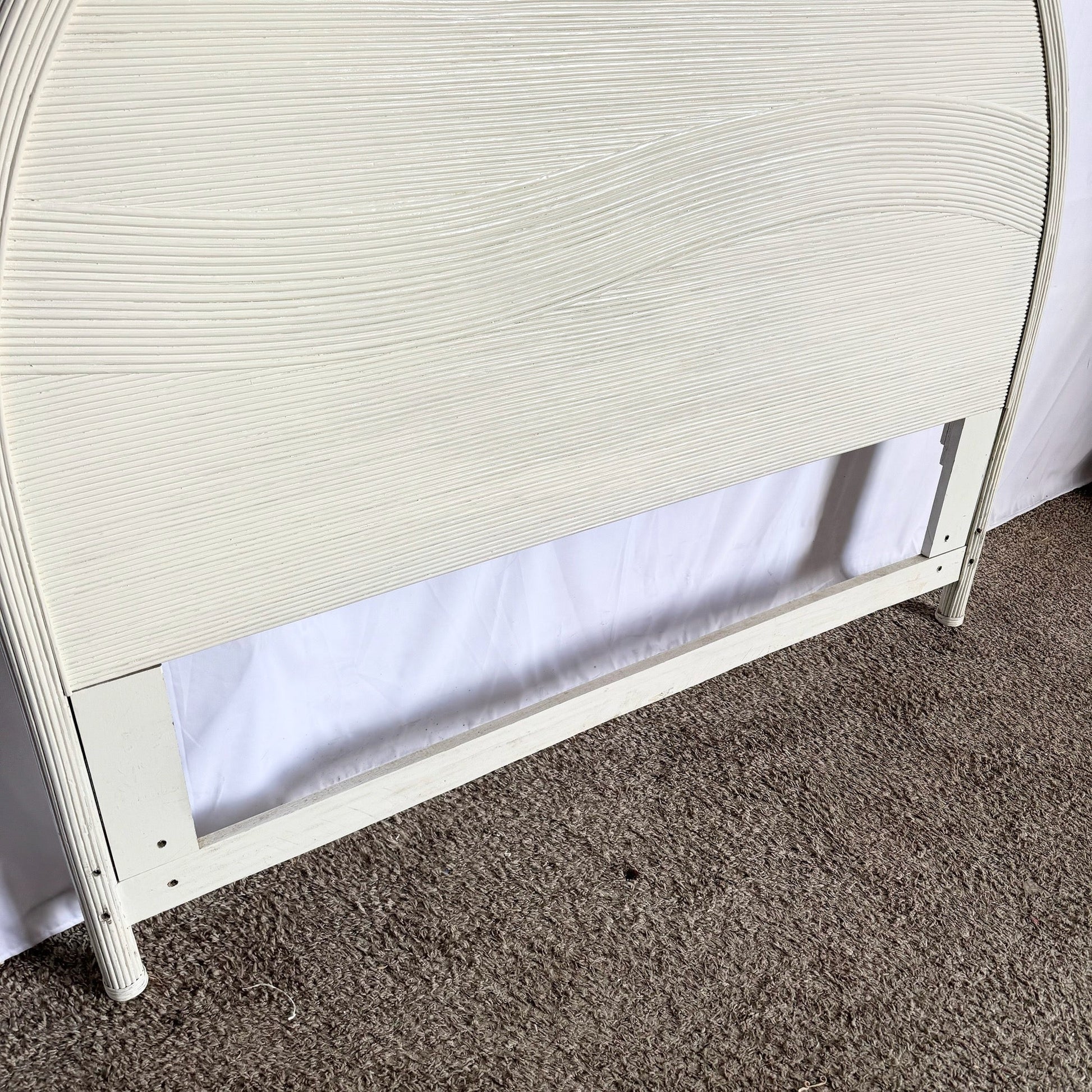 Coastal White Wave Pencil Reed Queen Size Headboard - Dolphin & Flamingo