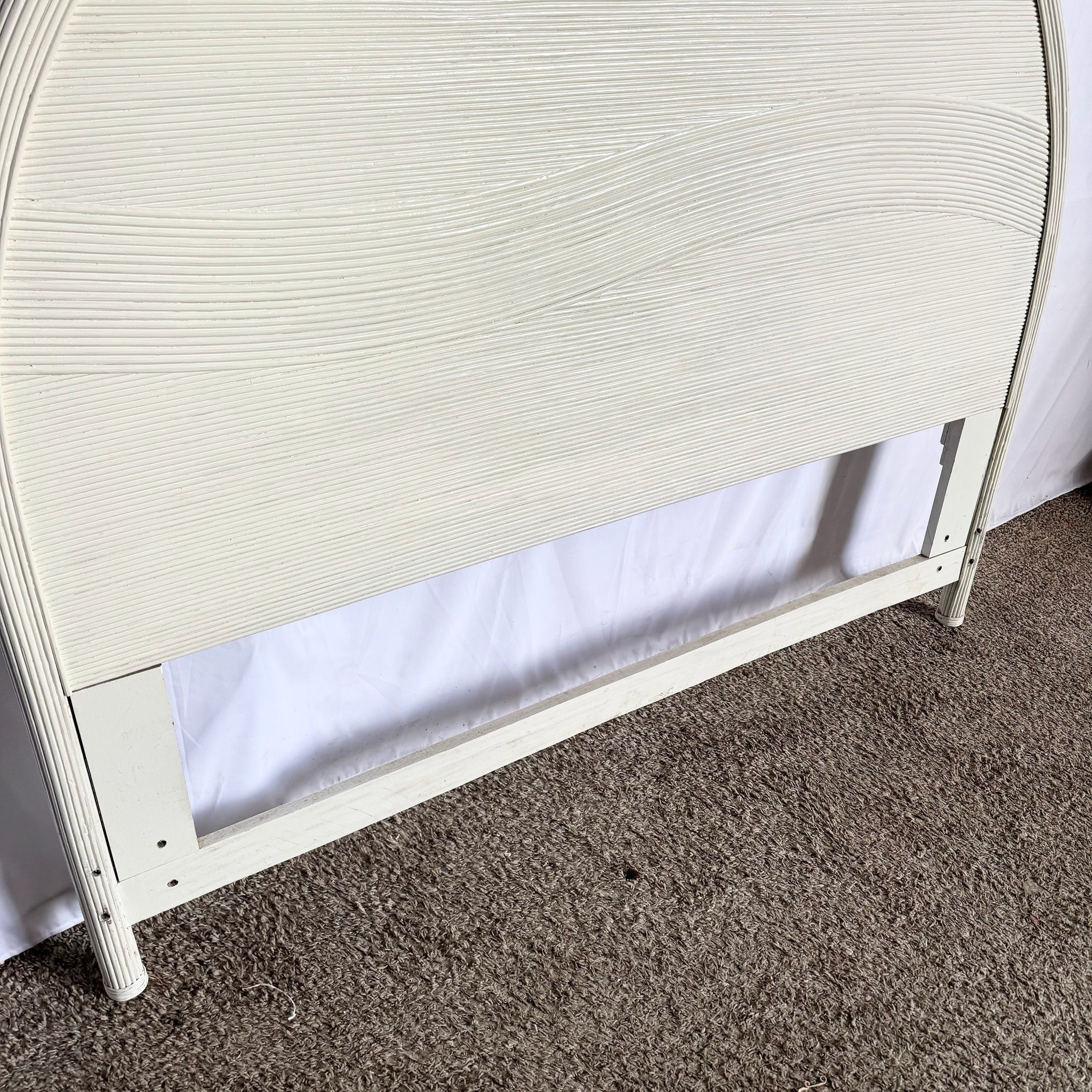 Coastal White Wave Pencil Reed Queen Size Headboard - Dolphin & Flamingo