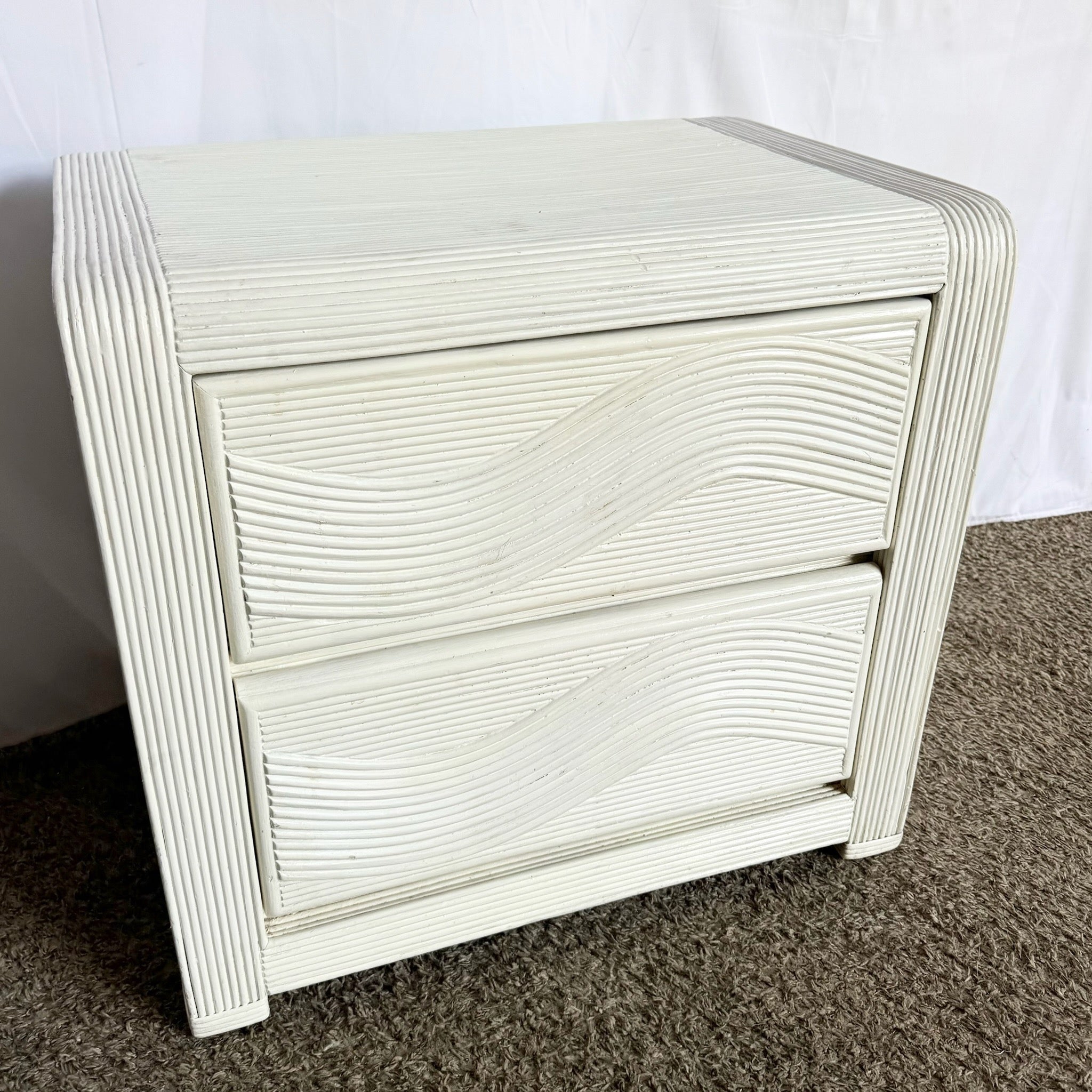 Coastal White Wavy Pencil Reed Nightstand - Dolphin & Flamingo