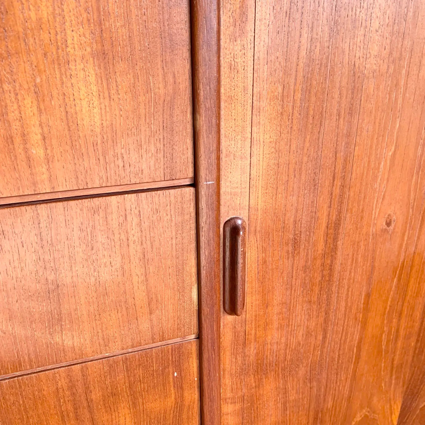 Danish Mid Century Modern Teak Tambour Door Highboy Dresser by Falster