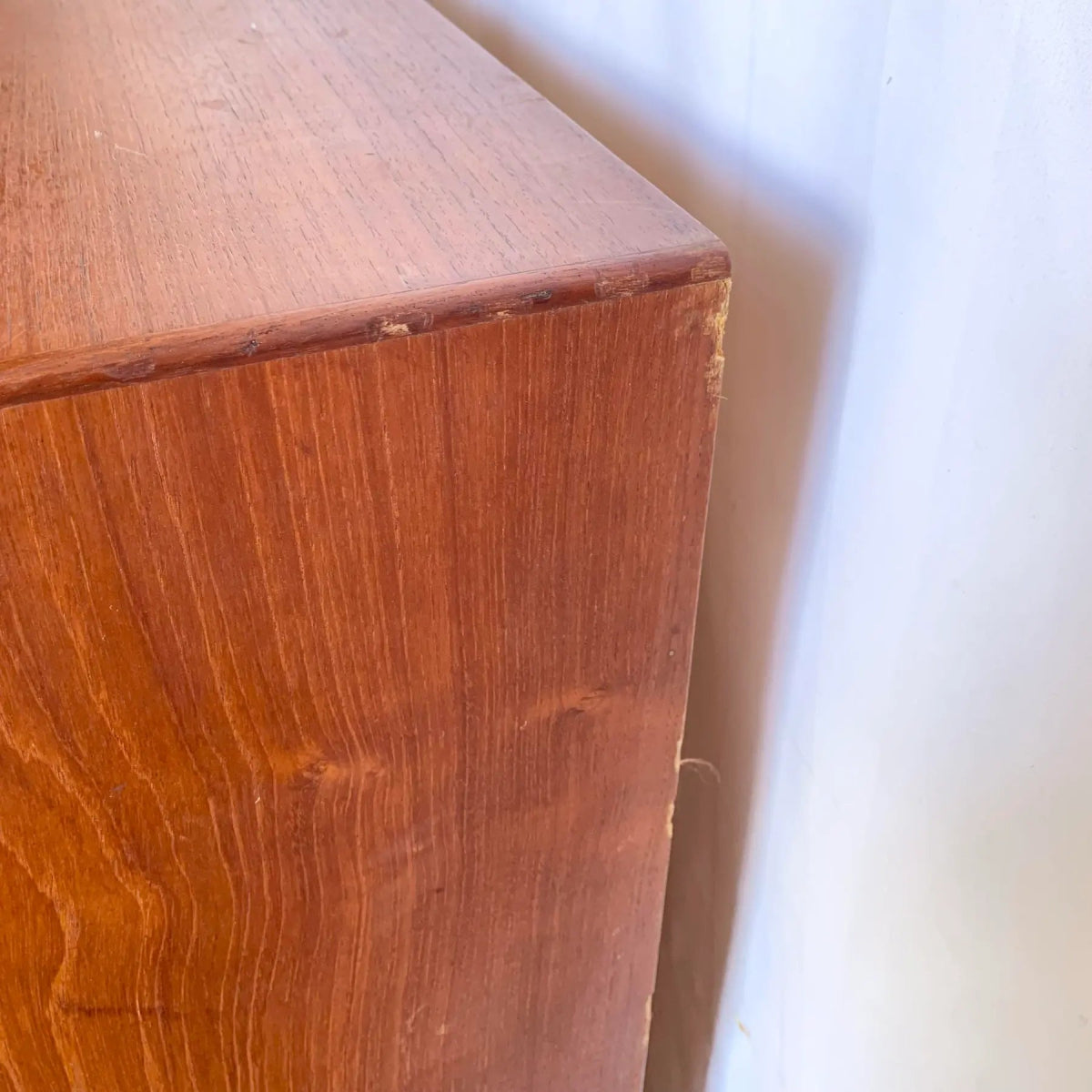 Danish Mid Century Modern Teak Tambour Door Highboy Dresser by Falster - Dolphin & Flamingo