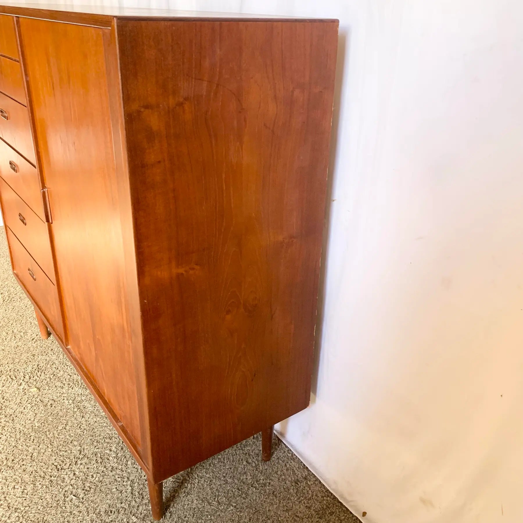 Danish Mid Century Modern Teak Tambour Door Highboy Dresser by Falster