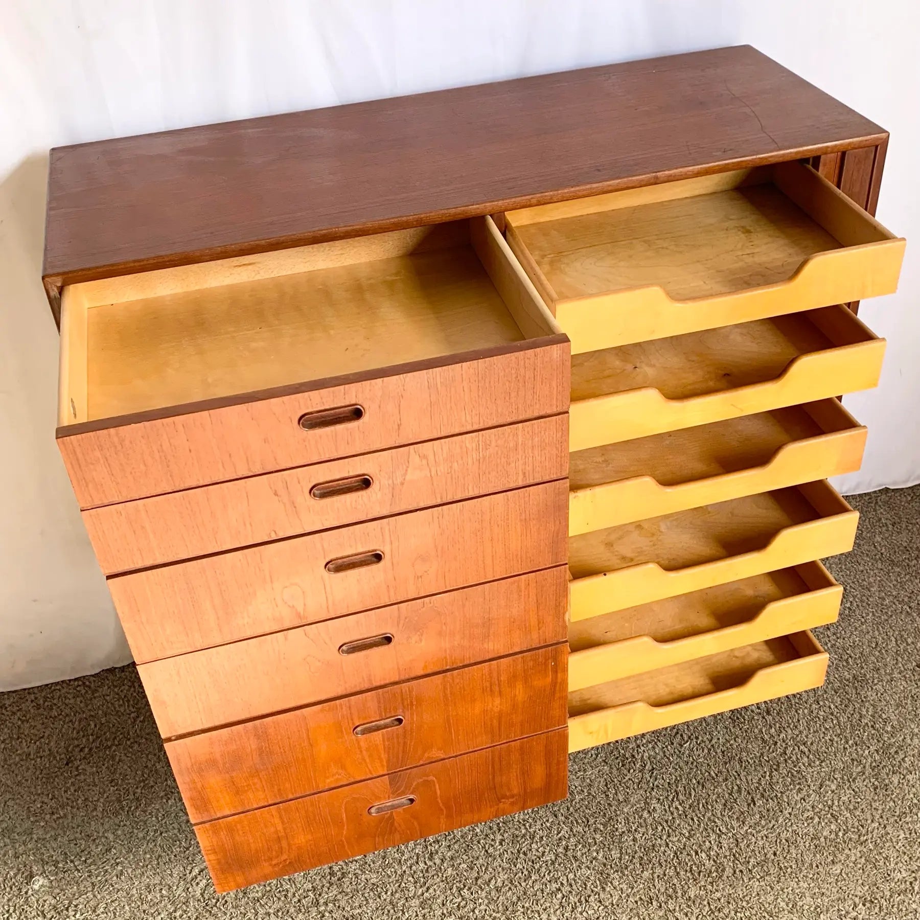 Danish Mid Century Modern Teak Tambour Door Highboy Dresser by Falster