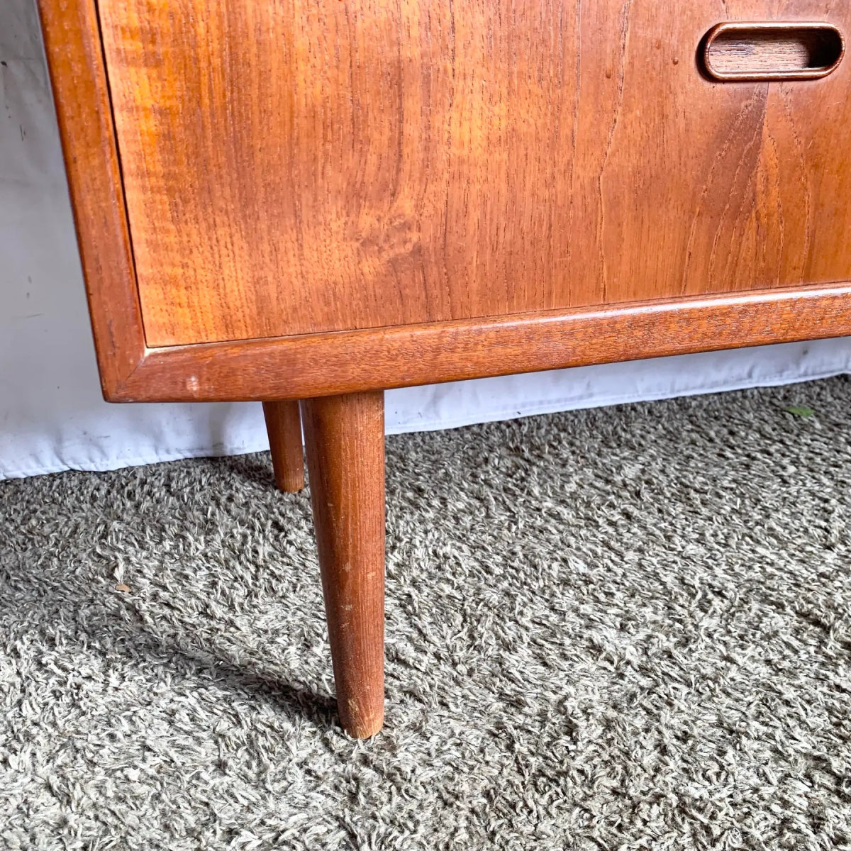 Danish Mid Century Modern Teak Tambour Door Highboy Dresser by Falster - Dolphin & Flamingo