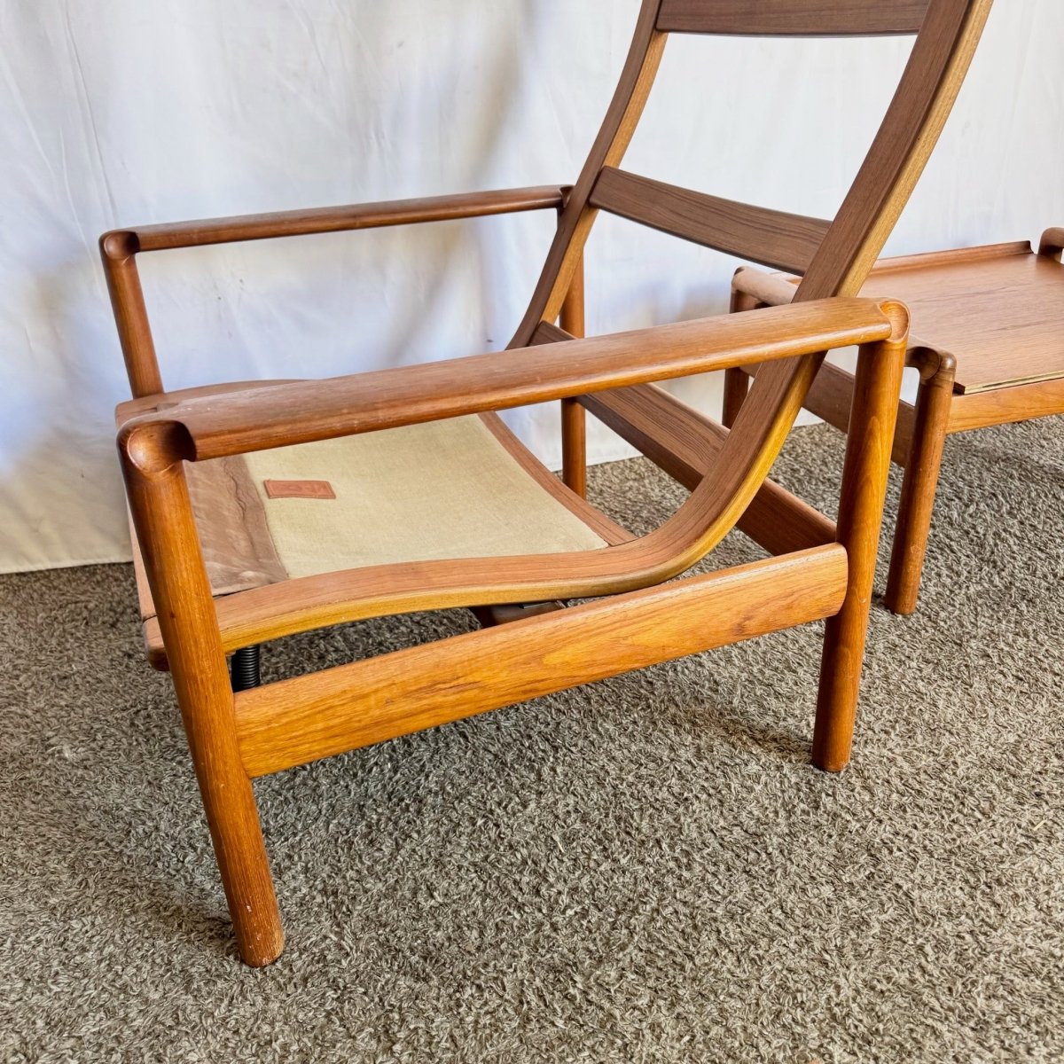 Danish Modern Teak Reclining Lounge Chair and Ottoman by Madsen and Schübel - Two Pieces - Dolphin & Flamingo