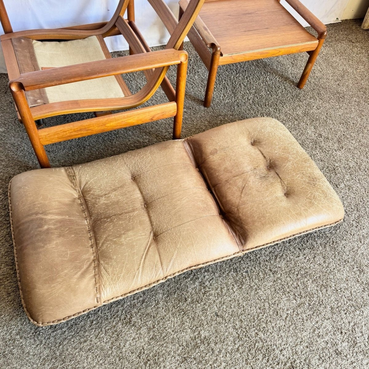 Danish Modern Teak Reclining Lounge Chair and Ottoman by Madsen and Schübel - Two Pieces - Dolphin & Flamingo