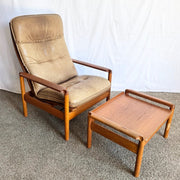 Danish Modern Teak Reclining Lounge Chair and Ottoman by Madsen and Schübel - Two Pieces - Dolphin & Flamingo