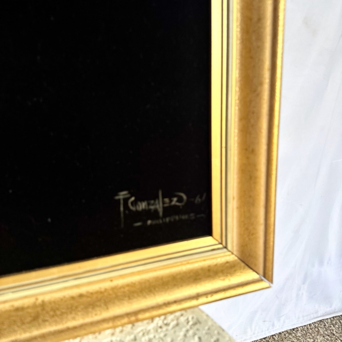 Framed Hand Painted Nude Woman on Black Velvet - Dolphin & Flamingo