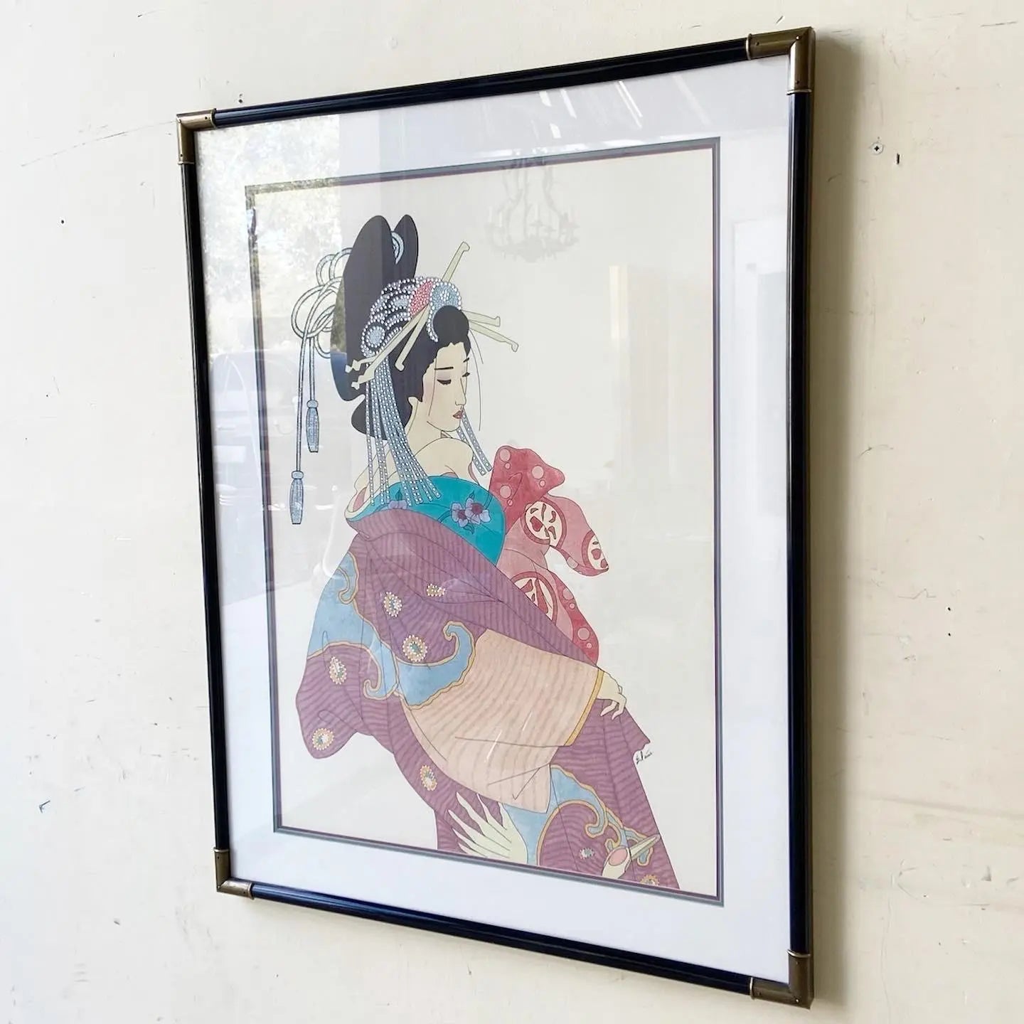Framed Japanese Woodblock-Style Print Bijin-Ga “Beautiful Woman”