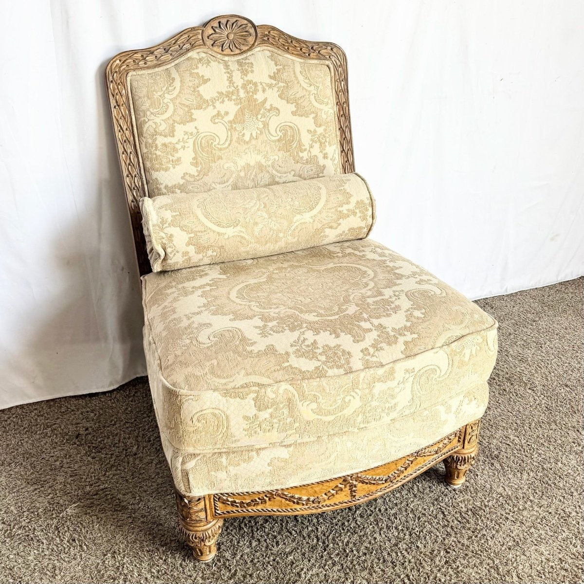 French Provincial Armless Upholstered Lounge Chair by Schnadig - Dolphin & Flamingo