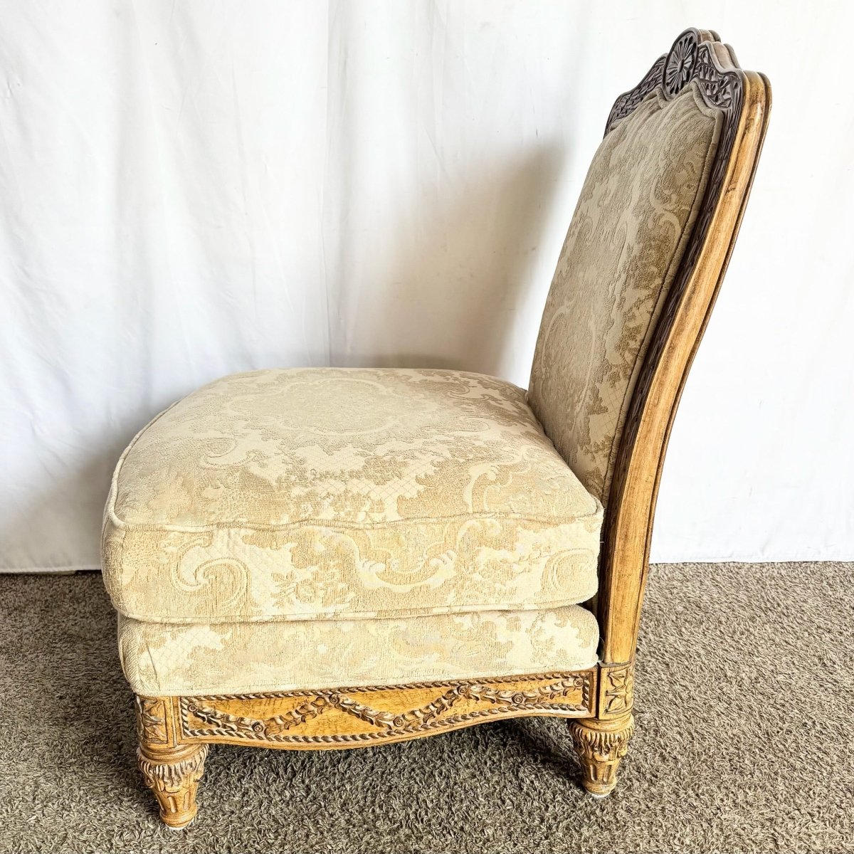 French Provincial Armless Upholstered Lounge Chair by Schnadig - Dolphin & Flamingo