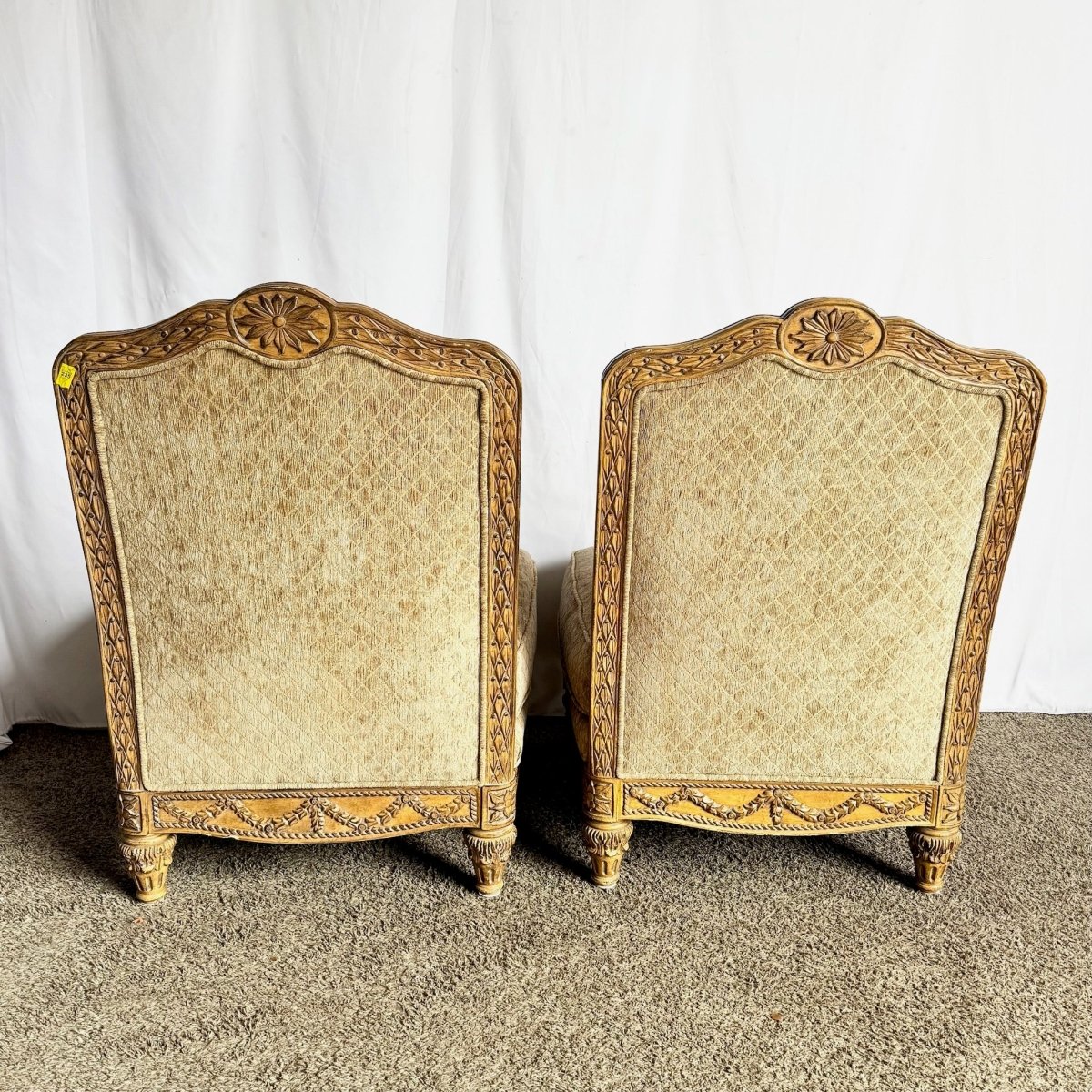 French Provincial Armless Upholstered Lounge Chairs by Schnadig - A Pair - Dolphin & Flamingo