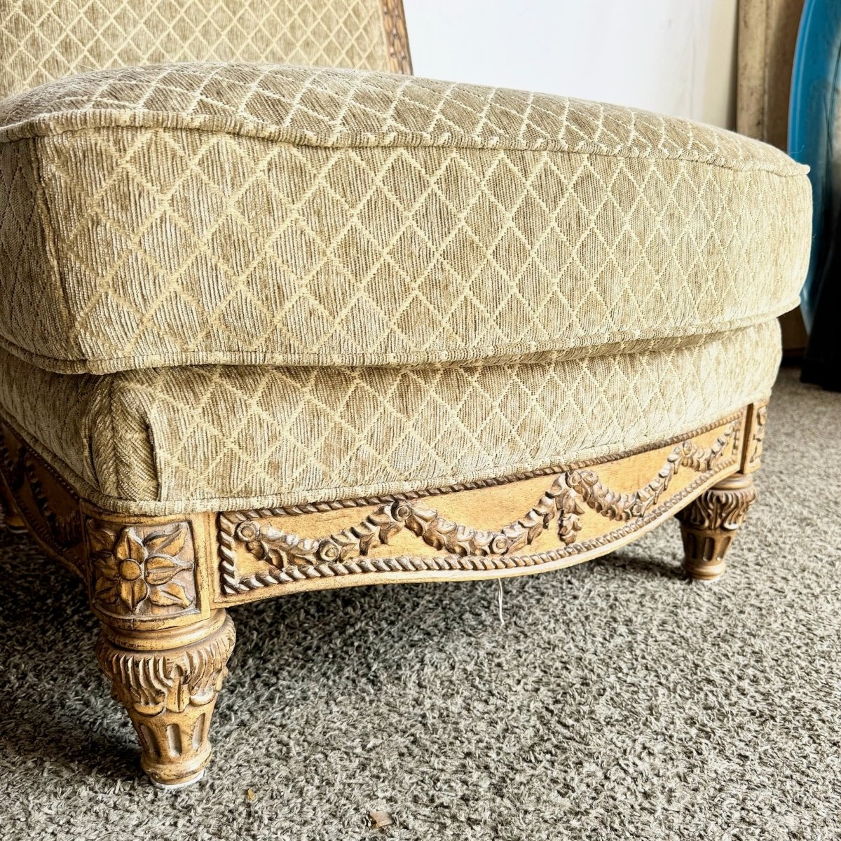 French Provincial Armless Upholstered Lounge Chairs by Schnadig - A Pair - Dolphin & Flamingo