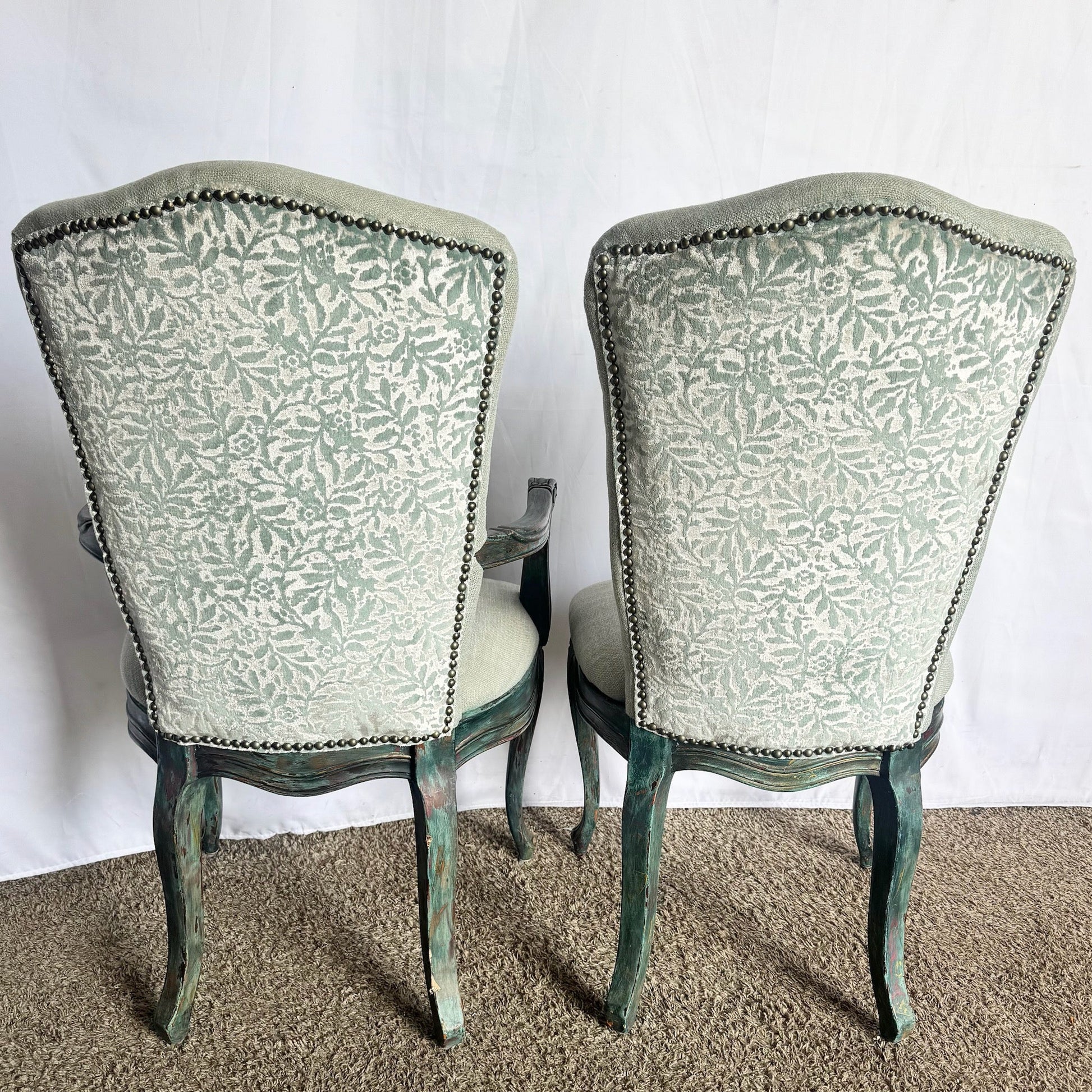 French Provincial Green Dining Chairs by Henredon - Set of 8 - Dolphin & Flamingo