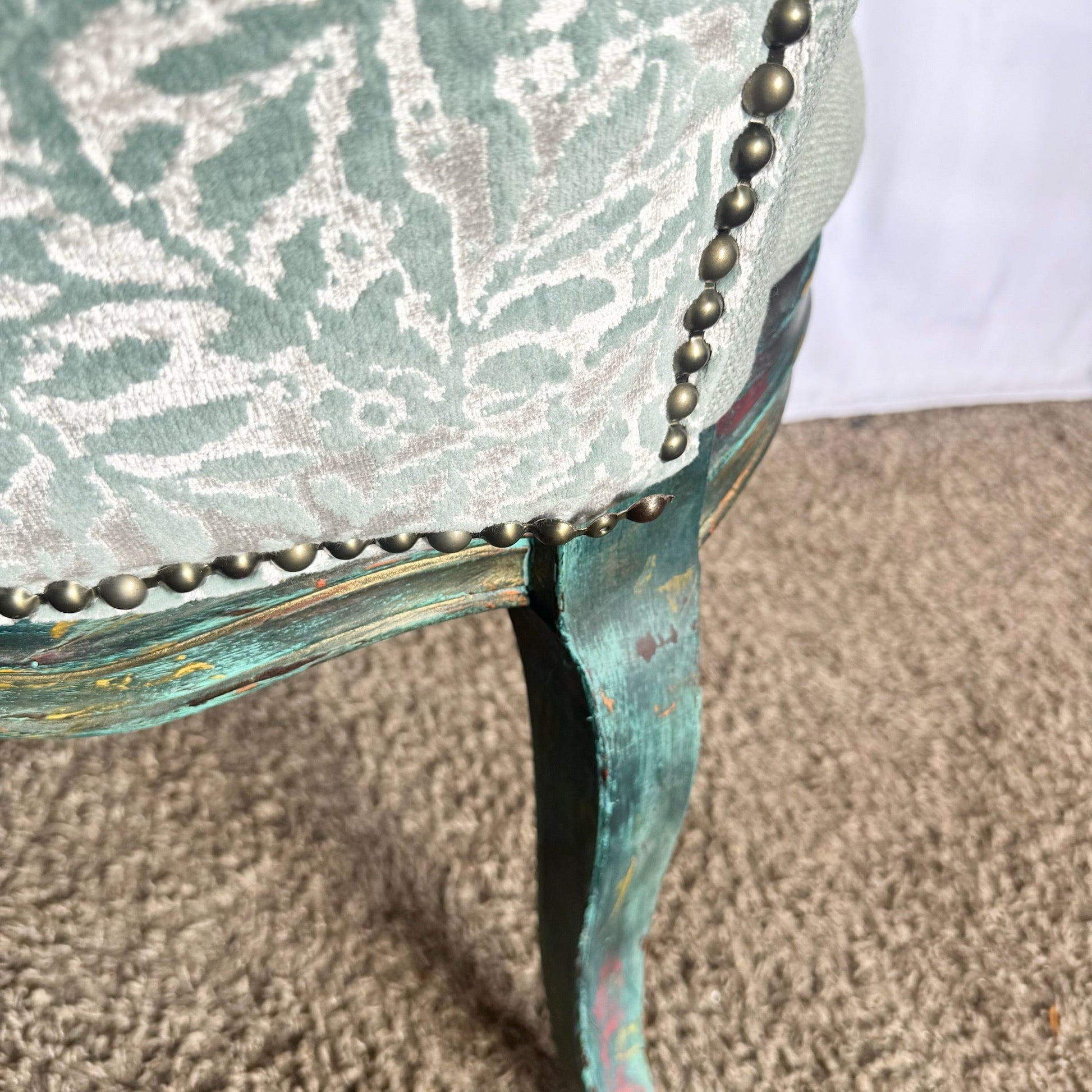 French Provincial Green Dining Chairs by Henredon - Set of 8 - Dolphin & Flamingo