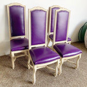 French Provincial Purple Vinyl and Platted Back Dining Chairs - Set of 4 - Dolphin & Flamingo