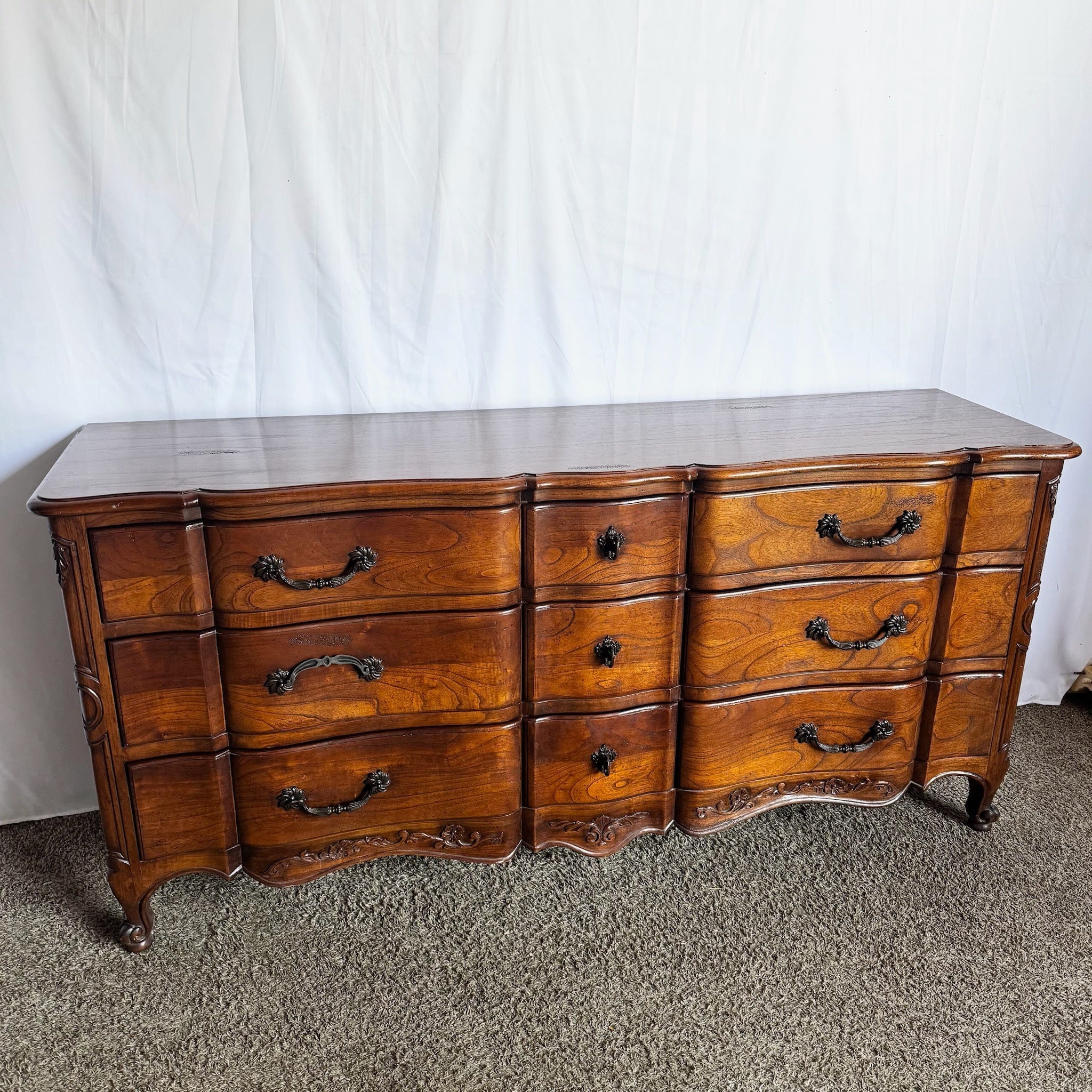 French Provincial Solid Wood Triple Dresser - Dolphin & Flamingo