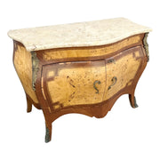 French Style Wood Inlaid Marble Top Bombe Sideboard Dolphin & Flamingo