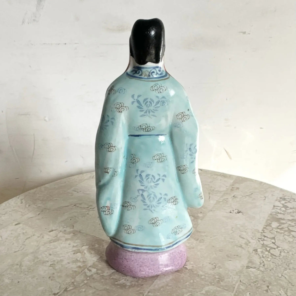 Hand Painted Chinese Ceramic Figurine of Shou Xing, God of Longevity - Dolphin & Flamingo