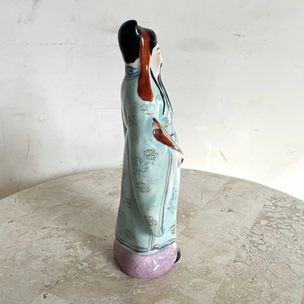 Hand Painted Chinese Ceramic Figurine of Shou Xing, God of Longevity - Dolphin & Flamingo