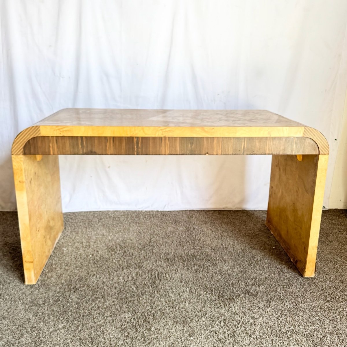 Henredon Scene Two Burlwood Waterfall Desk - Dolphin & Flamingo