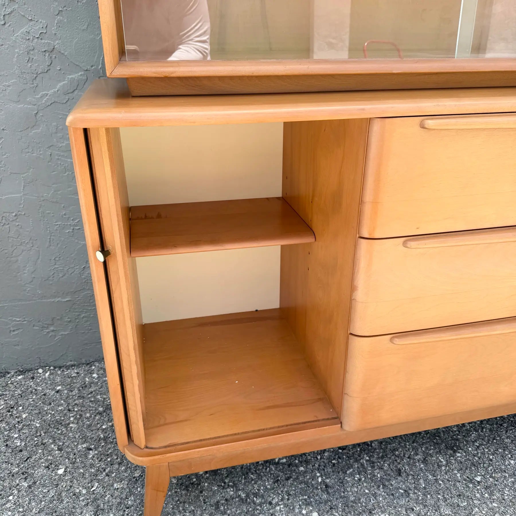 Heywood-Wakefield Mid-Century Maple Tambour Door Credenza and Hutch Dolphin & Flamingo