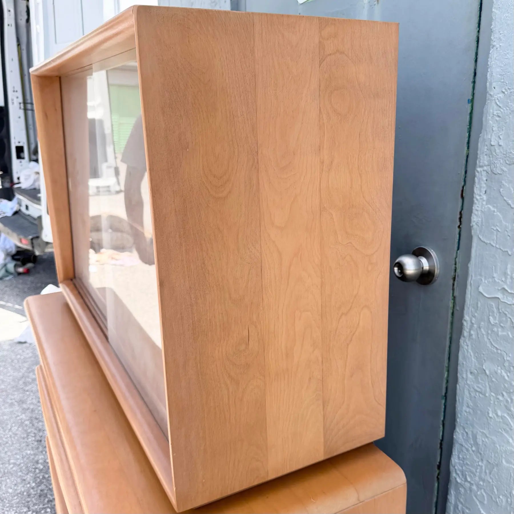 Heywood-Wakefield Mid-Century Maple Tambour Door Credenza and Hutch Dolphin & Flamingo