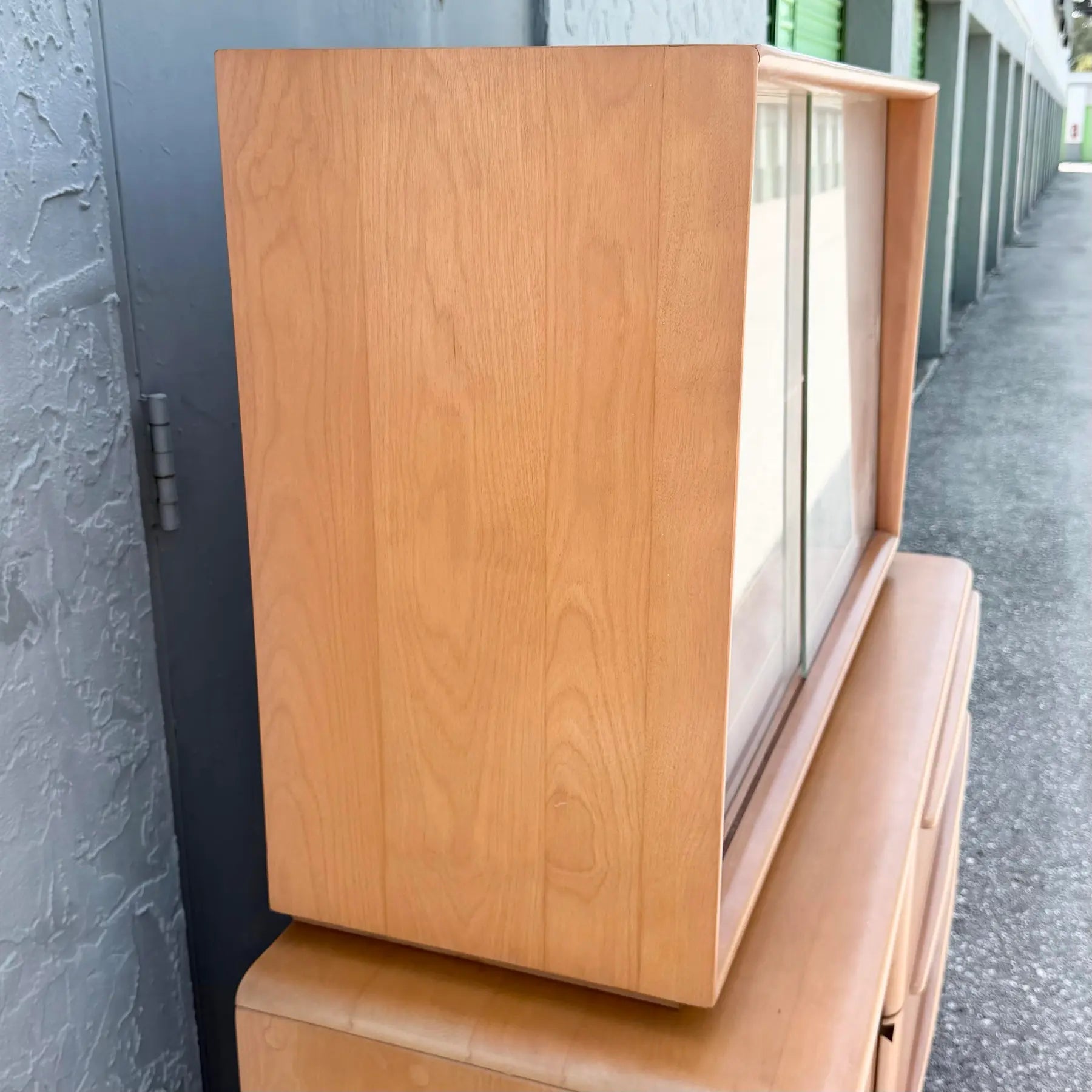 Heywood-Wakefield Mid-Century Maple Tambour Door Credenza and Hutch Dolphin & Flamingo